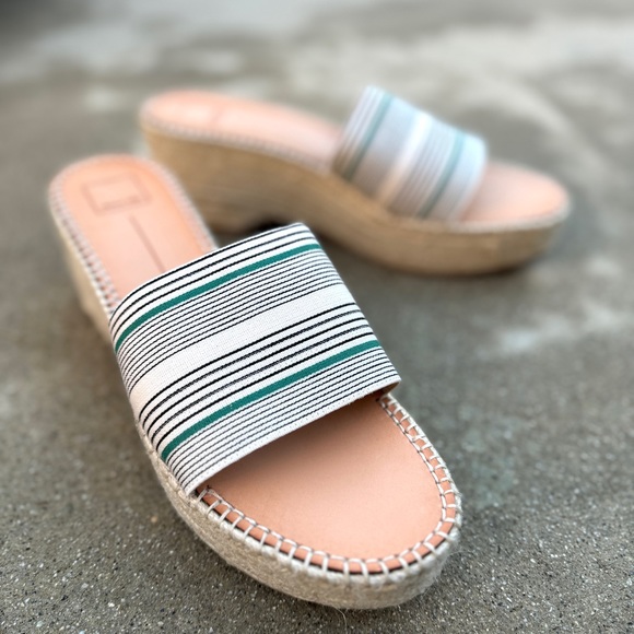 Dolce VITA platform espadrilles wedge heels chunky slides white striped 13 navy - Picture 8 of 11